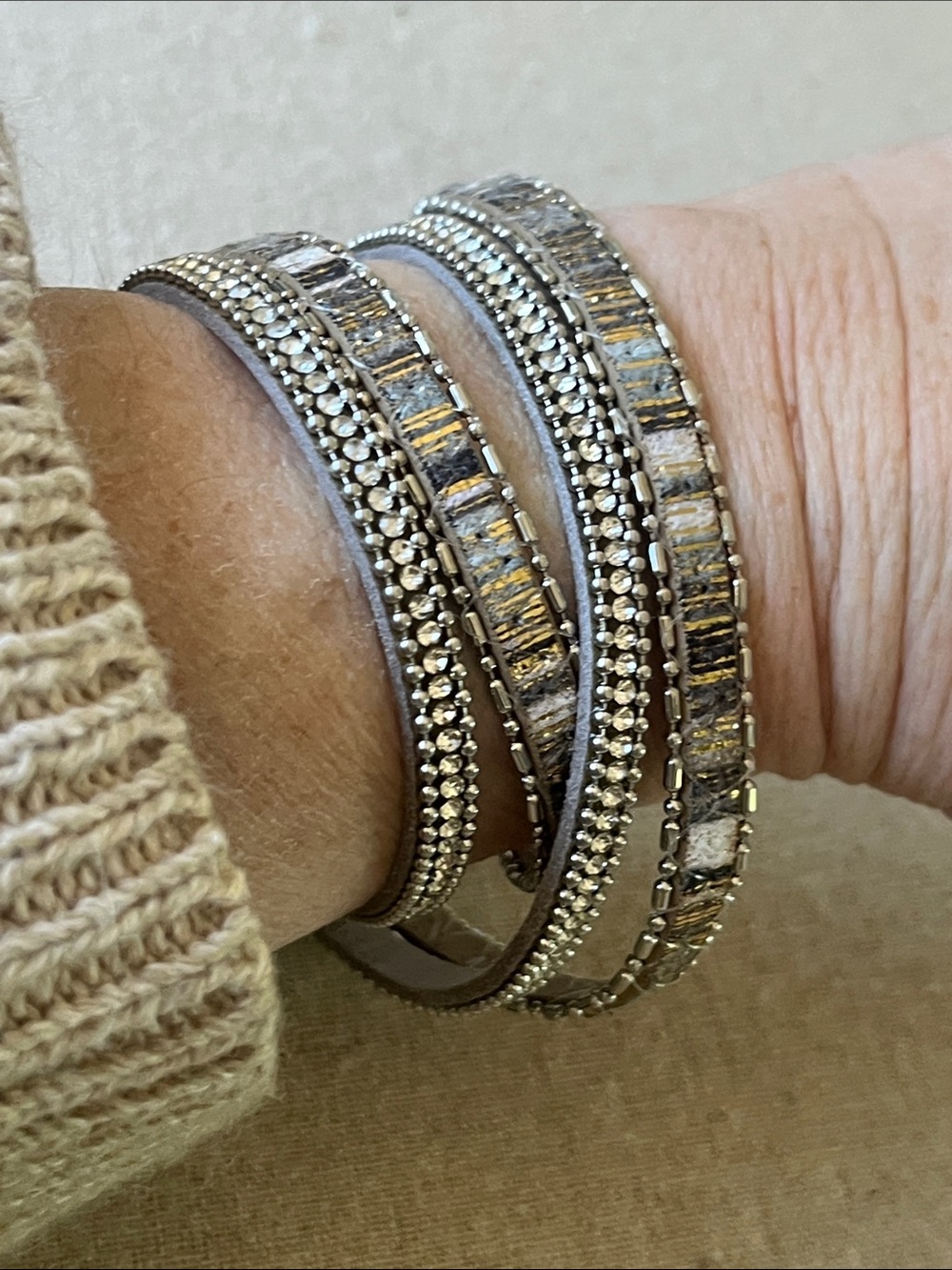 Leather & Rhinestone Wrap Bracelets - Picture 2 of 11